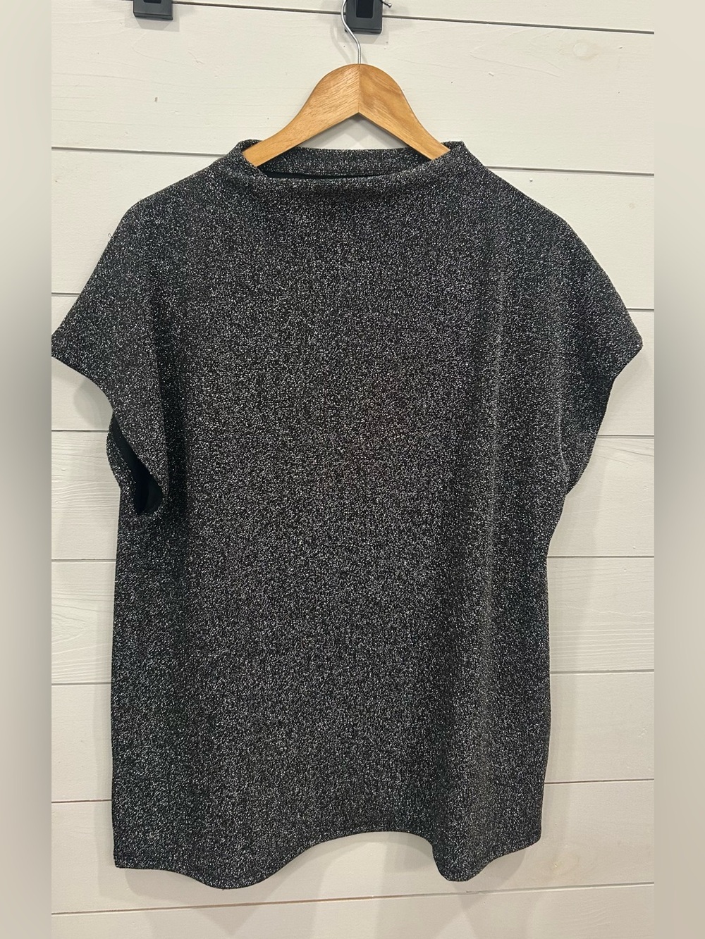 Calvin Klein Metallic Black Short-Sleeve Sparkle Top - Picture 9 of 9